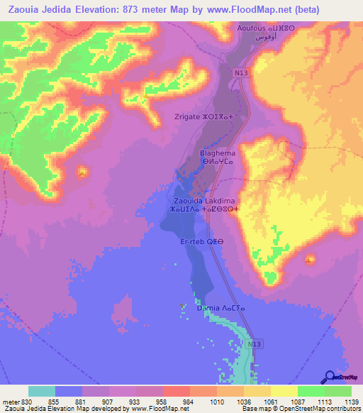 Zaouia Jedida,Morocco Elevation Map