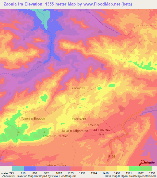 Zaouia Irs,Morocco Elevation Map