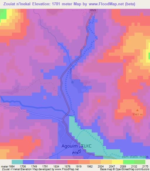 Zouiat n'Inekal,Morocco Elevation Map