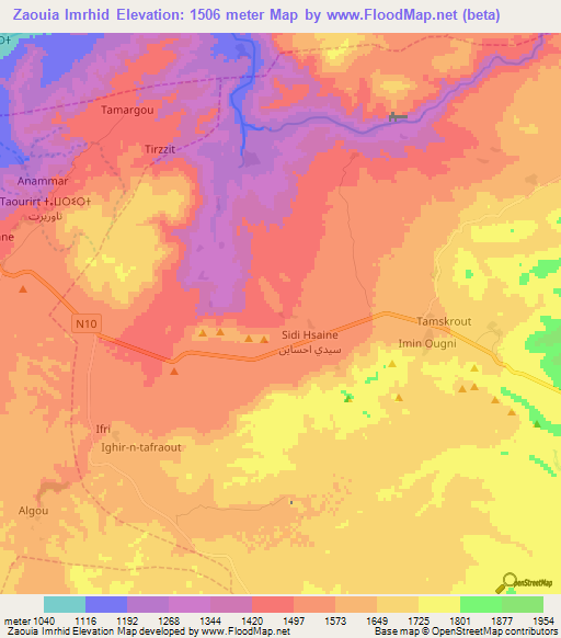 Zaouia Imrhid,Morocco Elevation Map