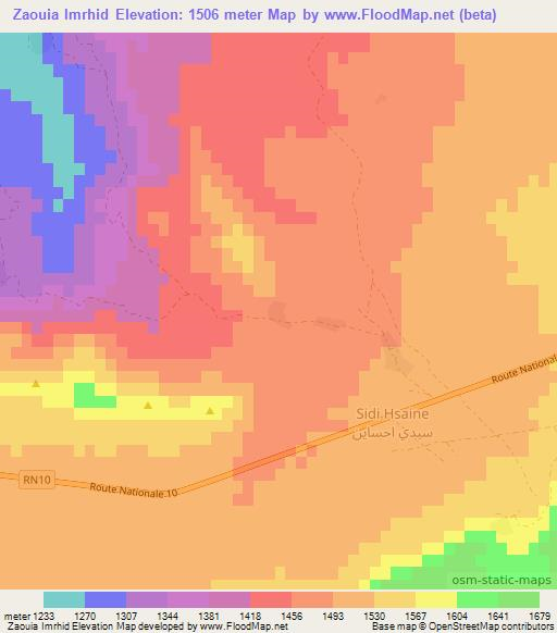 Zaouia Imrhid,Morocco Elevation Map