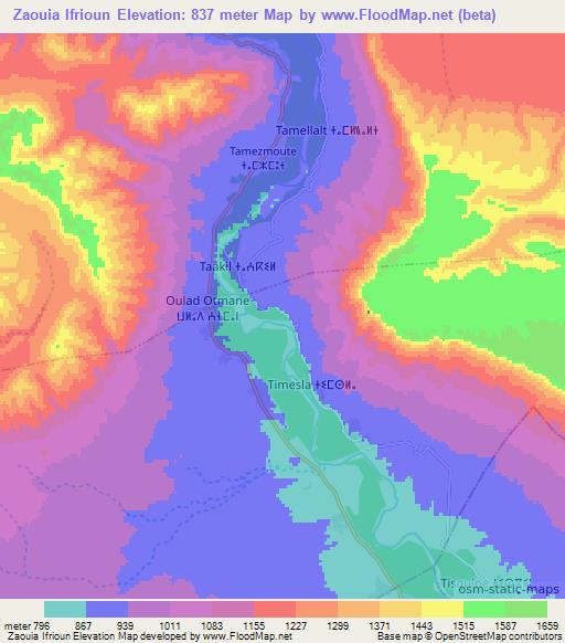 Zaouia Ifrioun,Morocco Elevation Map