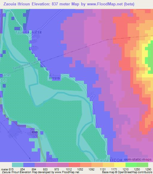 Zaouia Ifrioun,Morocco Elevation Map