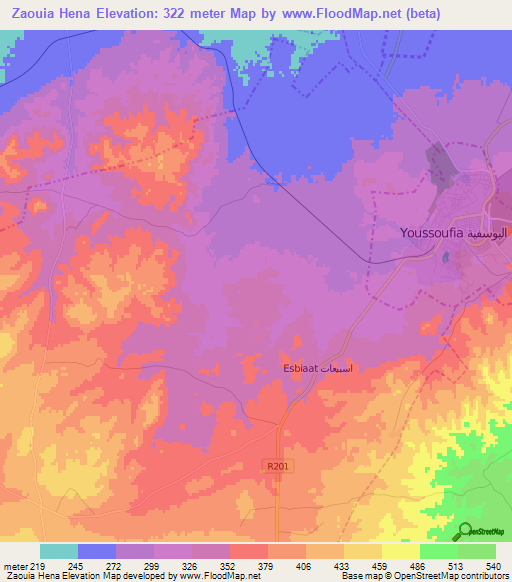 Zaouia Hena,Morocco Elevation Map