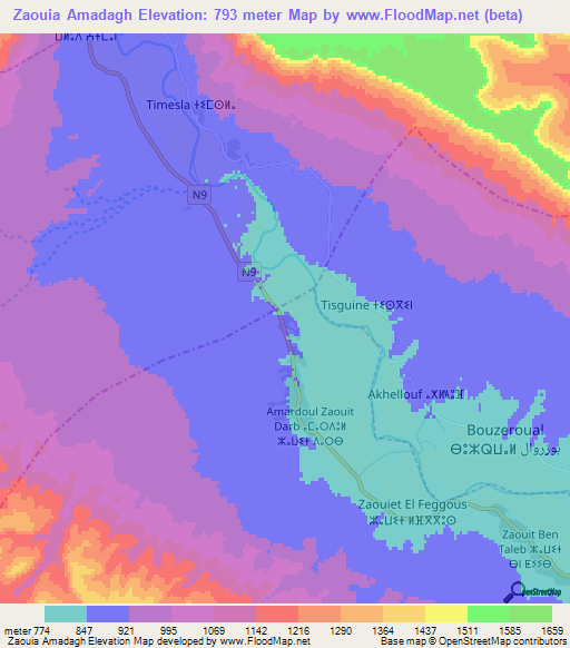 Zaouia Amadagh,Morocco Elevation Map