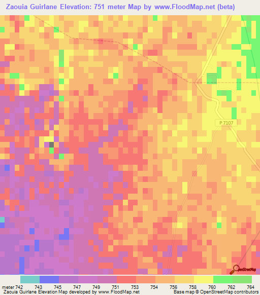 Zaouia Guirlane,Morocco Elevation Map