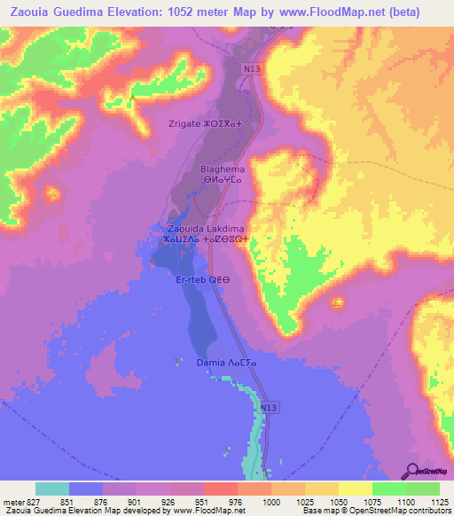 Zaouia Guedima,Morocco Elevation Map