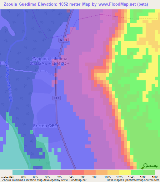 Zaouia Guedima,Morocco Elevation Map