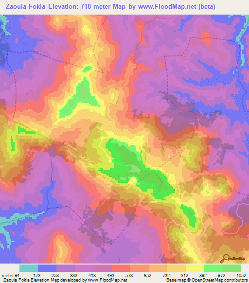 Zaouia Fokia,Morocco Elevation Map