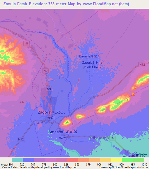 Zaouia Fatah,Morocco Elevation Map