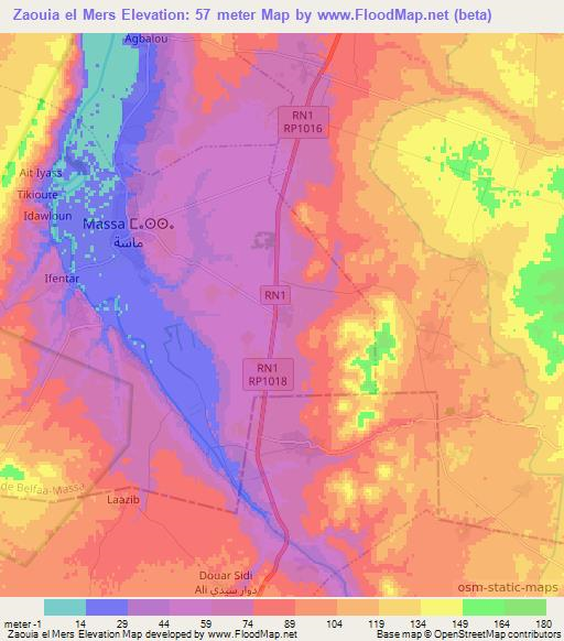 Zaouia el Mers,Morocco Elevation Map