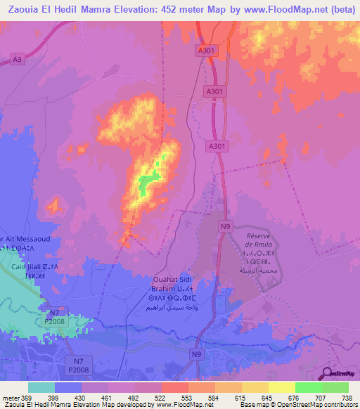 Zaouia El Hedil Mamra,Morocco Elevation Map