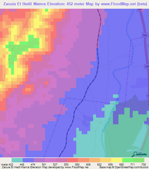 Zaouia El Hedil Mamra,Morocco Elevation Map