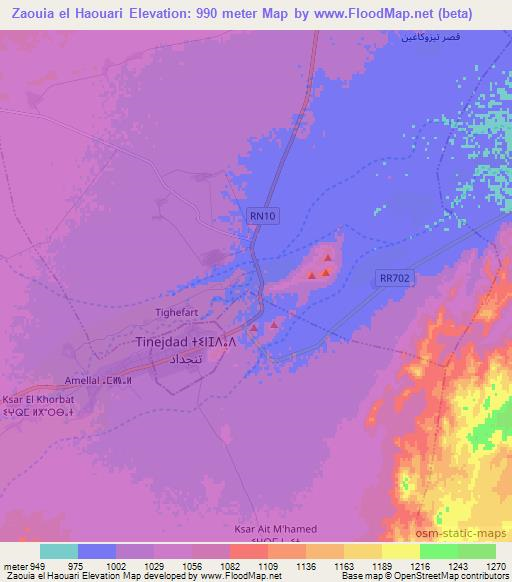 Zaouia el Haouari,Morocco Elevation Map