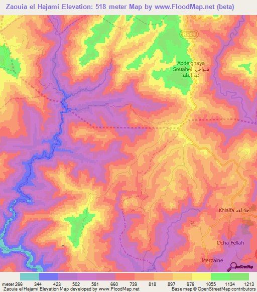 Zaouia el Hajami,Morocco Elevation Map