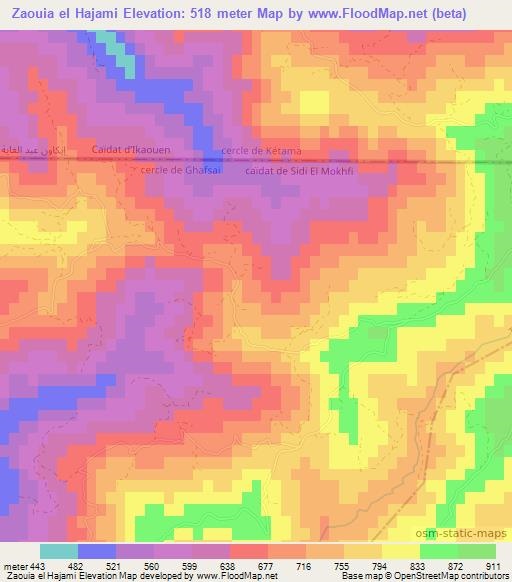 Zaouia el Hajami,Morocco Elevation Map