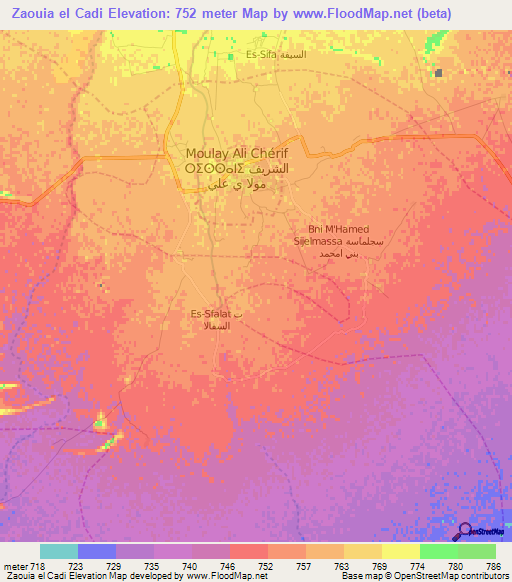 Zaouia el Cadi,Morocco Elevation Map