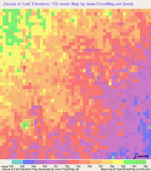 Zaouia el Cadi,Morocco Elevation Map