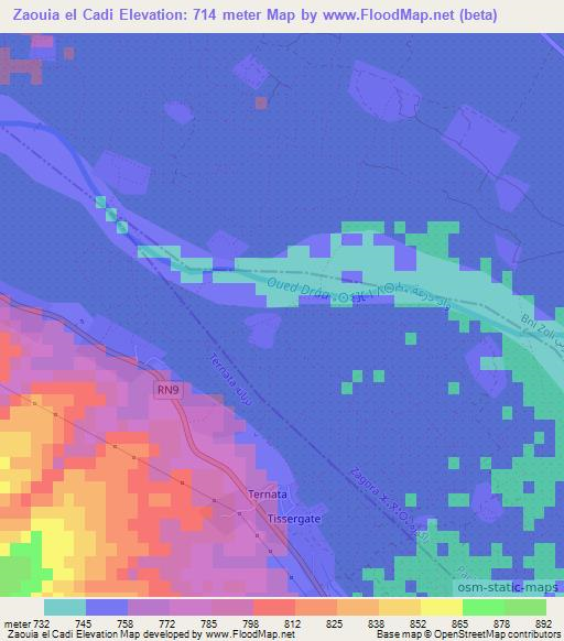 Zaouia el Cadi,Morocco Elevation Map