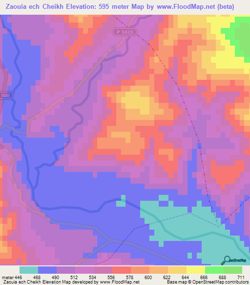 Zaouia ech Cheikh,Morocco Elevation Map