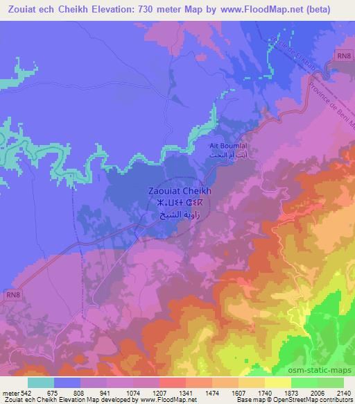 Zouiat ech Cheikh,Morocco Elevation Map