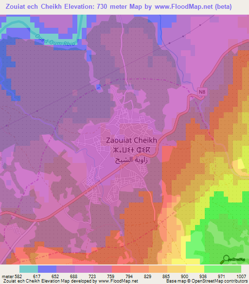 Zouiat ech Cheikh,Morocco Elevation Map