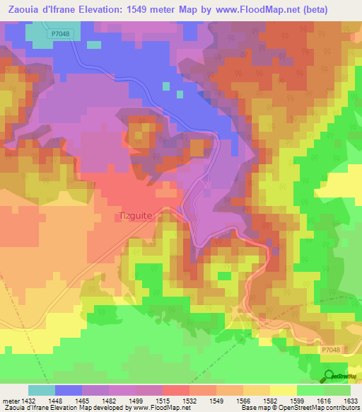 Zaouia d'Ifrane,Morocco Elevation Map