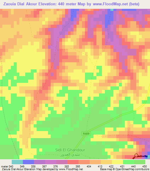 Zaouia Dial Akour,Morocco Elevation Map