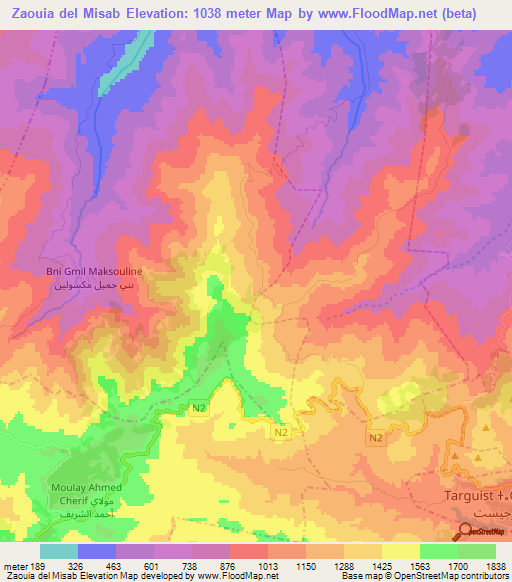 Zaouia del Misab,Morocco Elevation Map