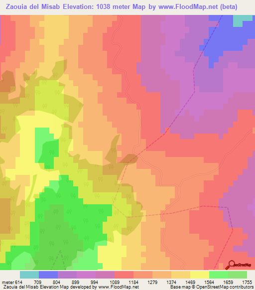 Zaouia del Misab,Morocco Elevation Map