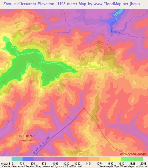 Zaouia d'Assamar,Morocco Elevation Map