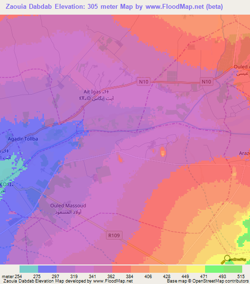 Zaouia Dabdab,Morocco Elevation Map