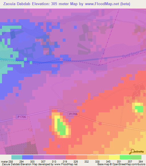 Zaouia Dabdab,Morocco Elevation Map