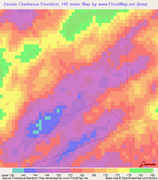 Zaouia Cherkaoua,Morocco Elevation Map