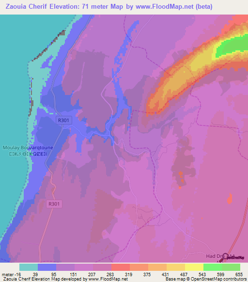 Zaouia Cherif,Morocco Elevation Map