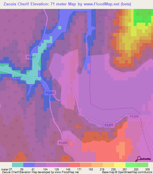 Zaouia Cherif,Morocco Elevation Map