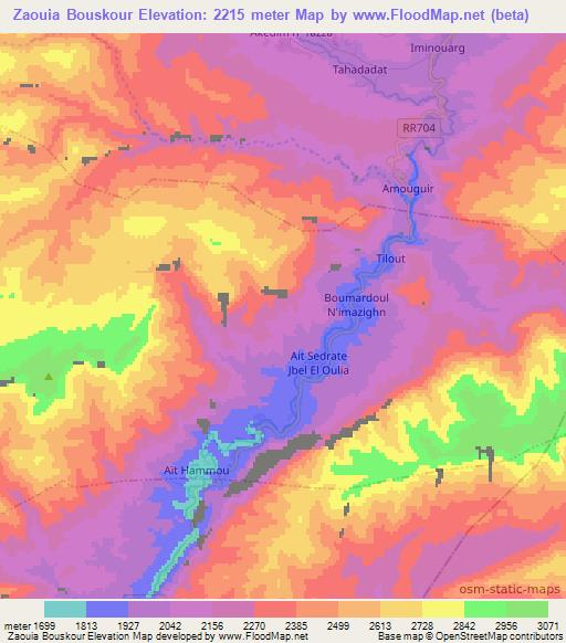 Zaouia Bouskour,Morocco Elevation Map