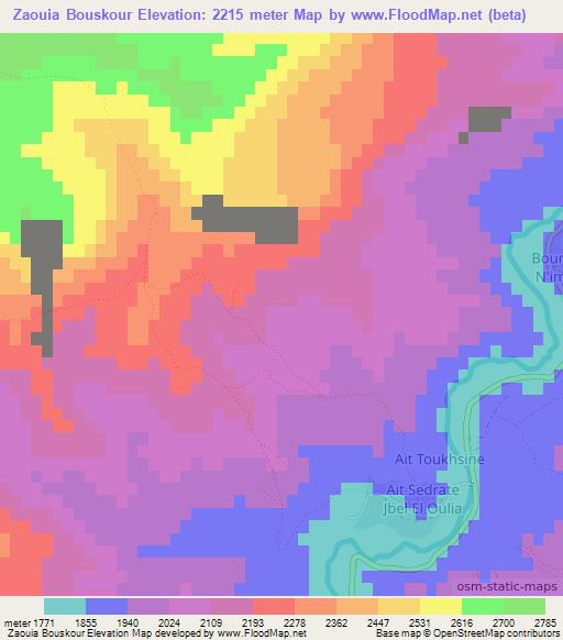 Zaouia Bouskour,Morocco Elevation Map