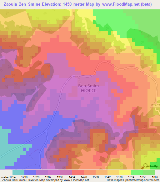 Zaouia Ben Smine,Morocco Elevation Map