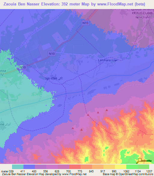 Zaouia Ben Nasser,Morocco Elevation Map