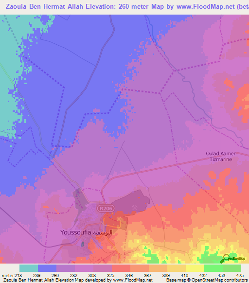 Zaouia Ben Hermat Allah,Morocco Elevation Map