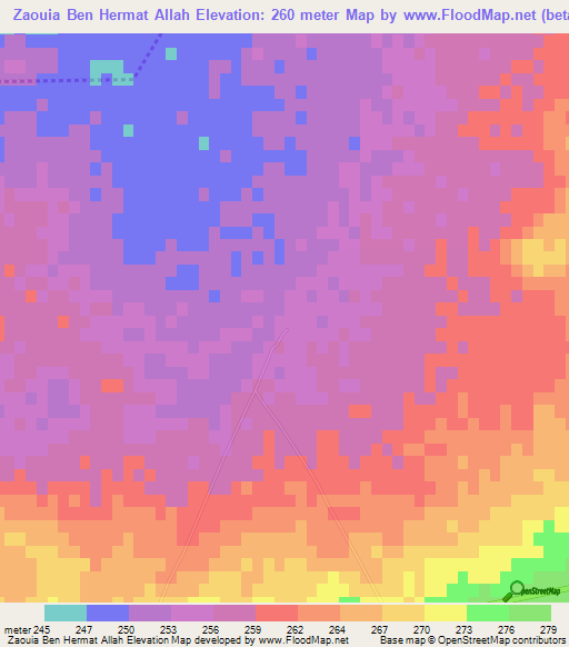 Zaouia Ben Hermat Allah,Morocco Elevation Map