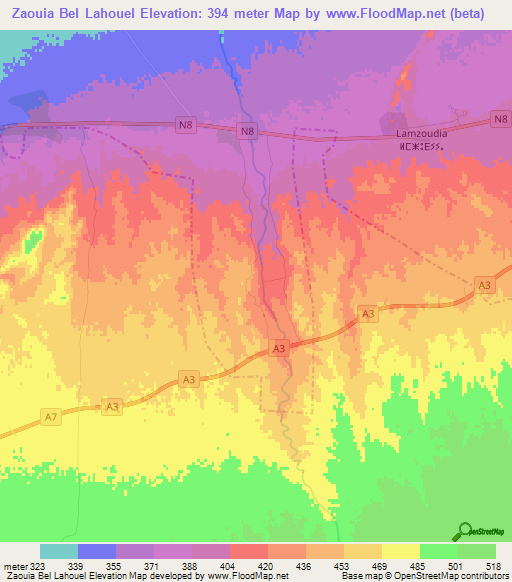 Zaouia Bel Lahouel,Morocco Elevation Map