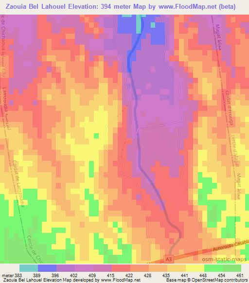 Zaouia Bel Lahouel,Morocco Elevation Map