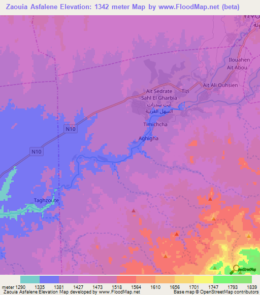 Zaouia Asfalene,Morocco Elevation Map