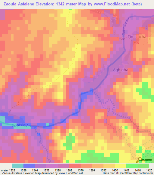 Zaouia Asfalene,Morocco Elevation Map