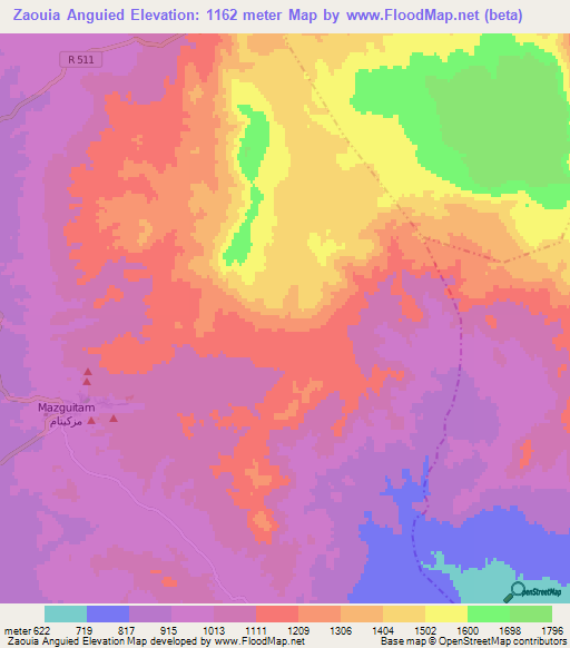 Zaouia Anguied,Morocco Elevation Map