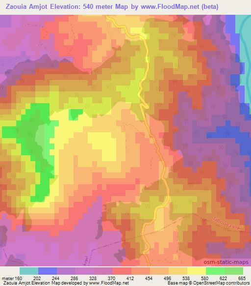 Zaouia Amjot,Morocco Elevation Map