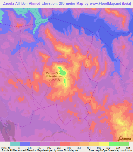 Zaouia Ali Ben Ahmed,Morocco Elevation Map