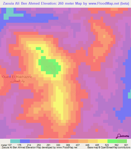 Zaouia Ali Ben Ahmed,Morocco Elevation Map